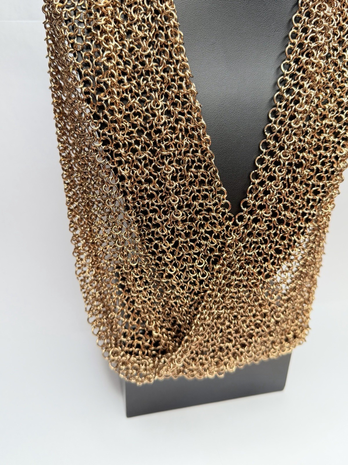 MESH CHAIN SCARF NECKLACE Heavy Metal Gold Tone Glam Chainmail Mesh Jewellery