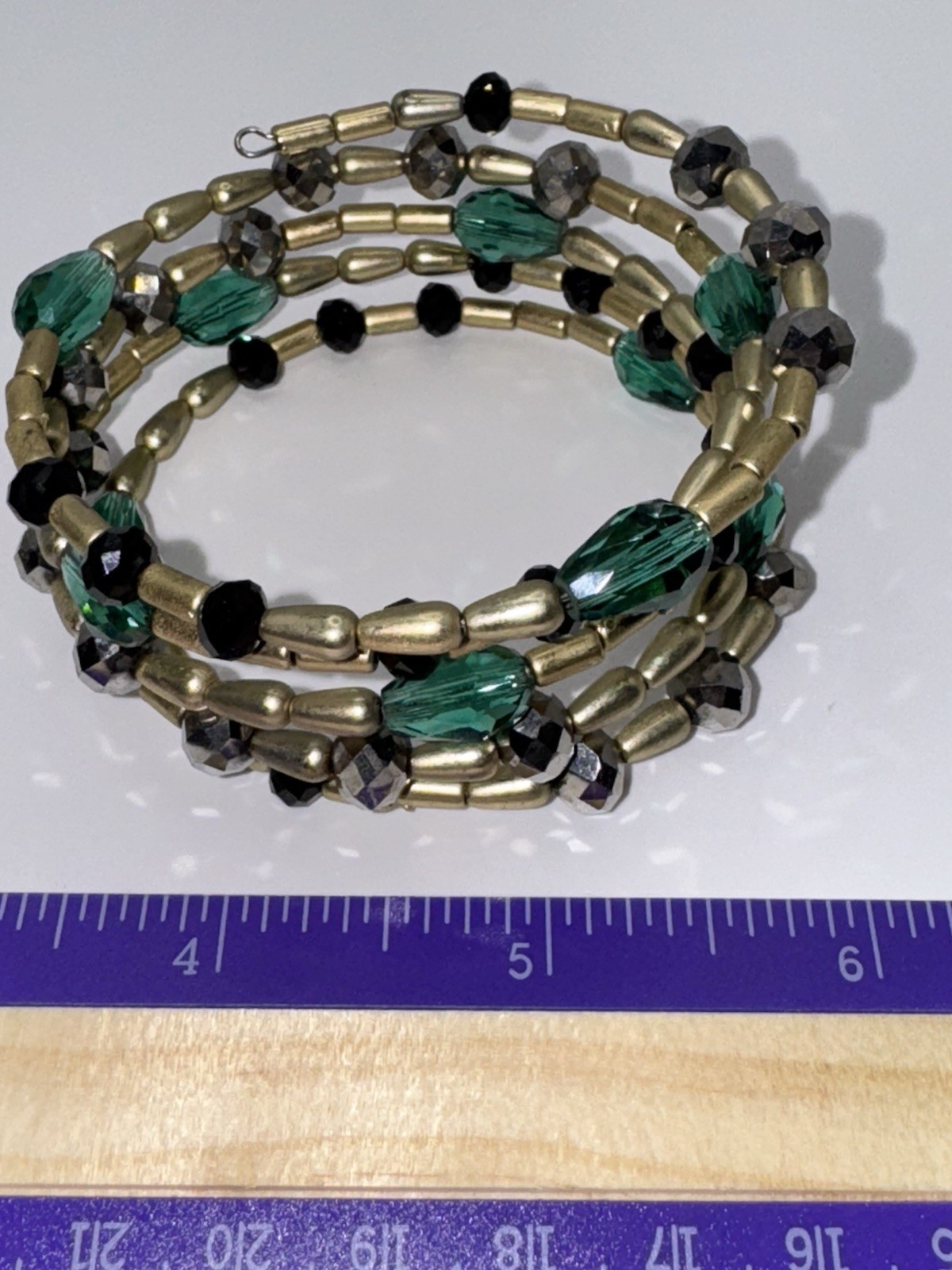 Vintage Emerald Green Glass Bead Wire Wrap Bracelet Earrings Pendant Set