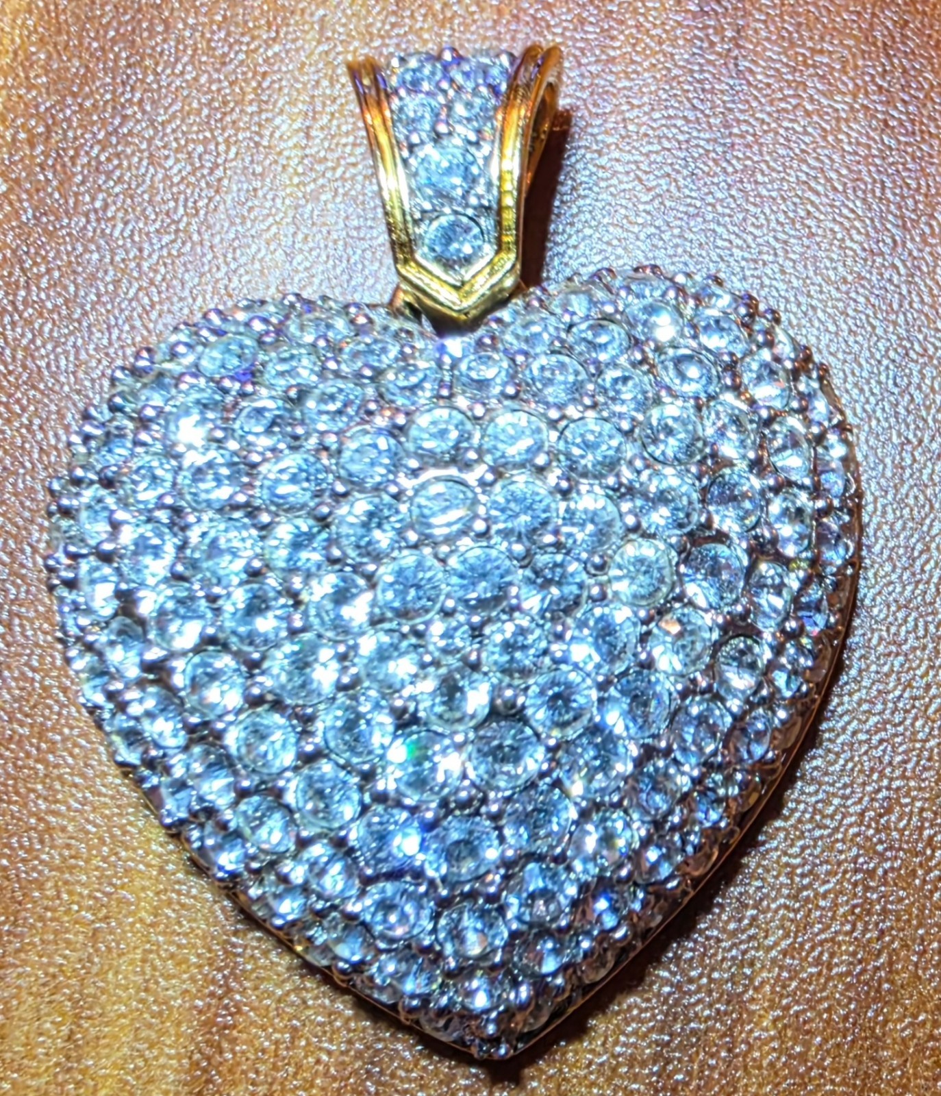 Swarovski® Signed SWAN Crystal Puff Pave Goldtone Dome Large Huge Heart Pendant