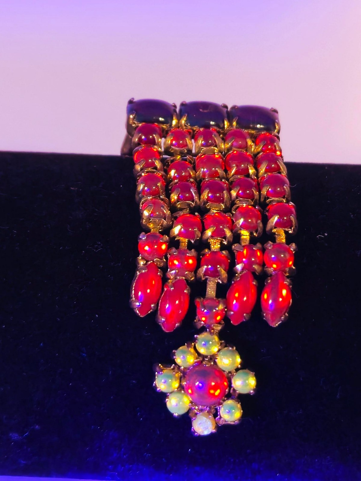Vintage UV Reactive Cadmium Glass & Faux Turquoise Statement Brooch / Pin