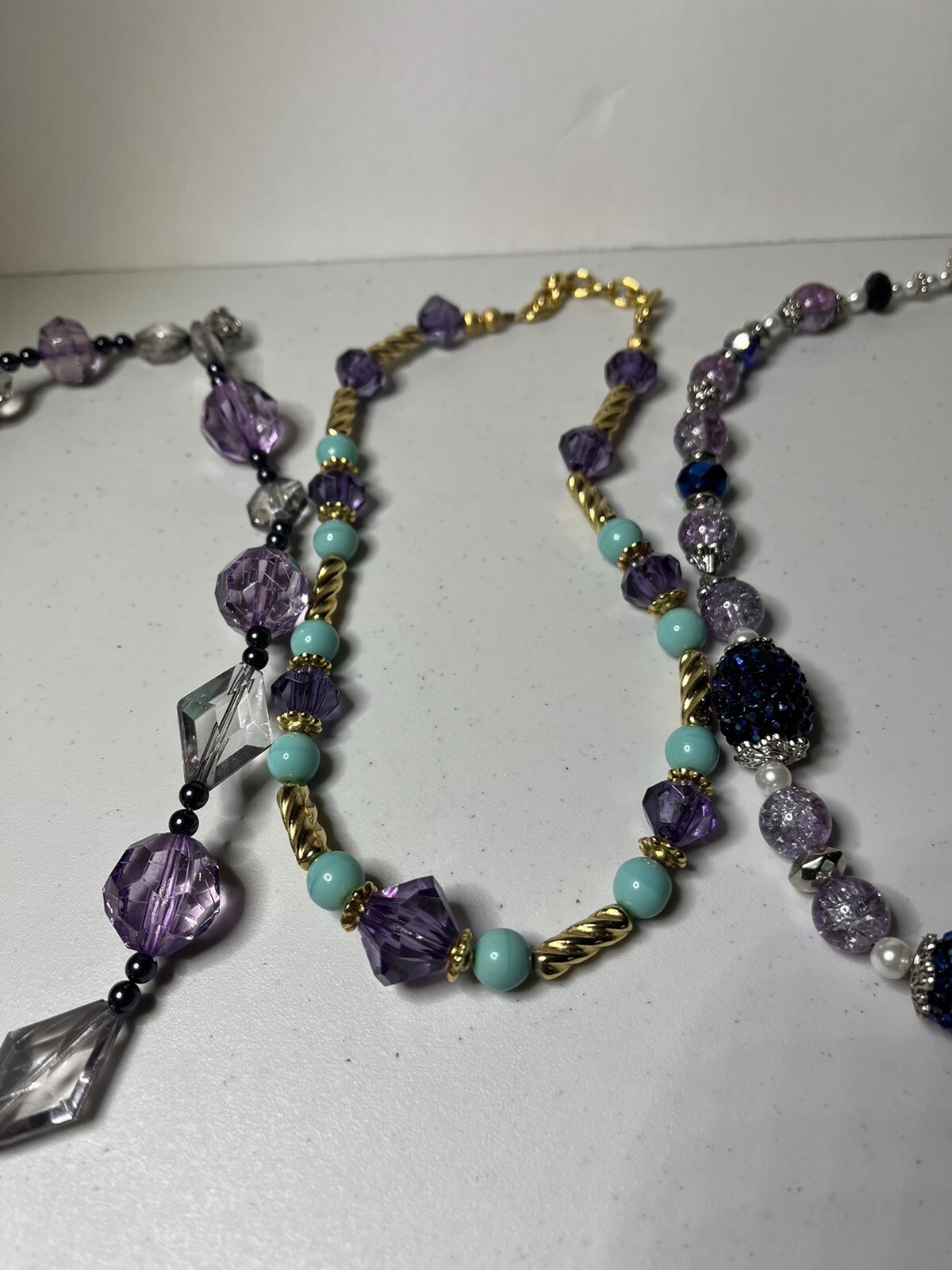 Lavender and Purple Costume Jewelry Necklaces with Lobster Claw Clasps Lot of 3