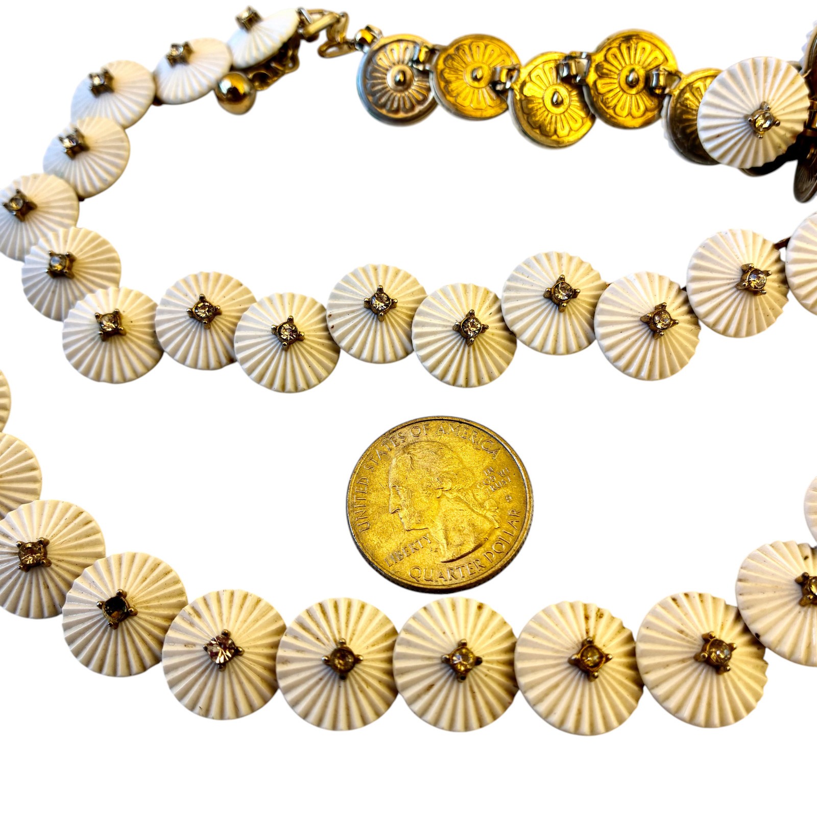 Vintage Necklace and Bracelet Set Shell Design Rhinestones AS IS