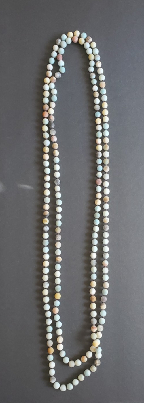 Vintage Stone Agate Beaded Necklace Pastel & Earth Multicolor Unpolished 41 in