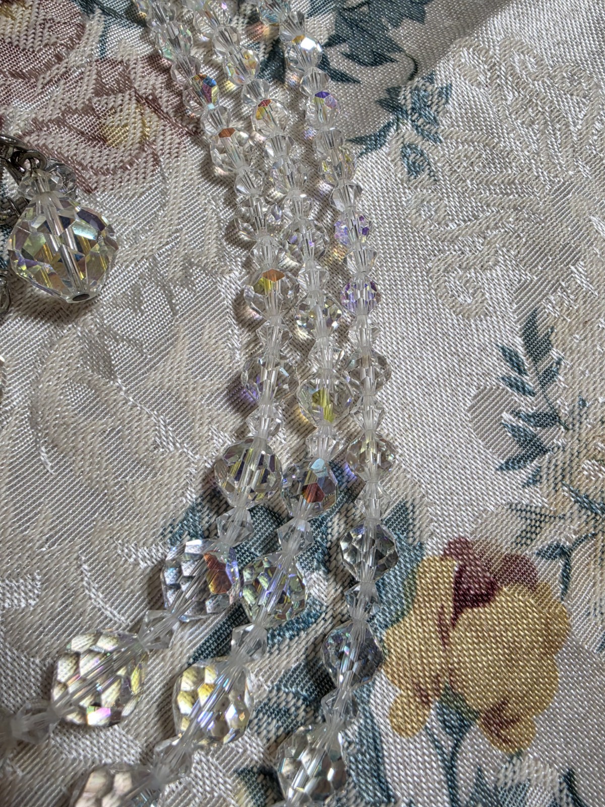 Vintage Triple Strand Graduated AB Faceted Crystals & Earrings Set Adj Necklace