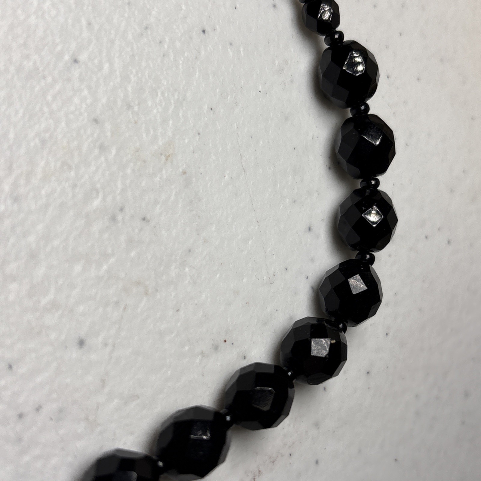 VINTAGE BLACK FACETED GLASS NECKLACE CLIP GLASS EARRINGS SET ESTATE 50’s 60’s