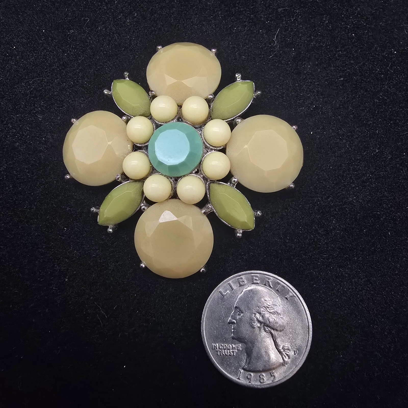 Pastel Green Yellow Flower Brooch Acrylic Costume Jewelry Spring
