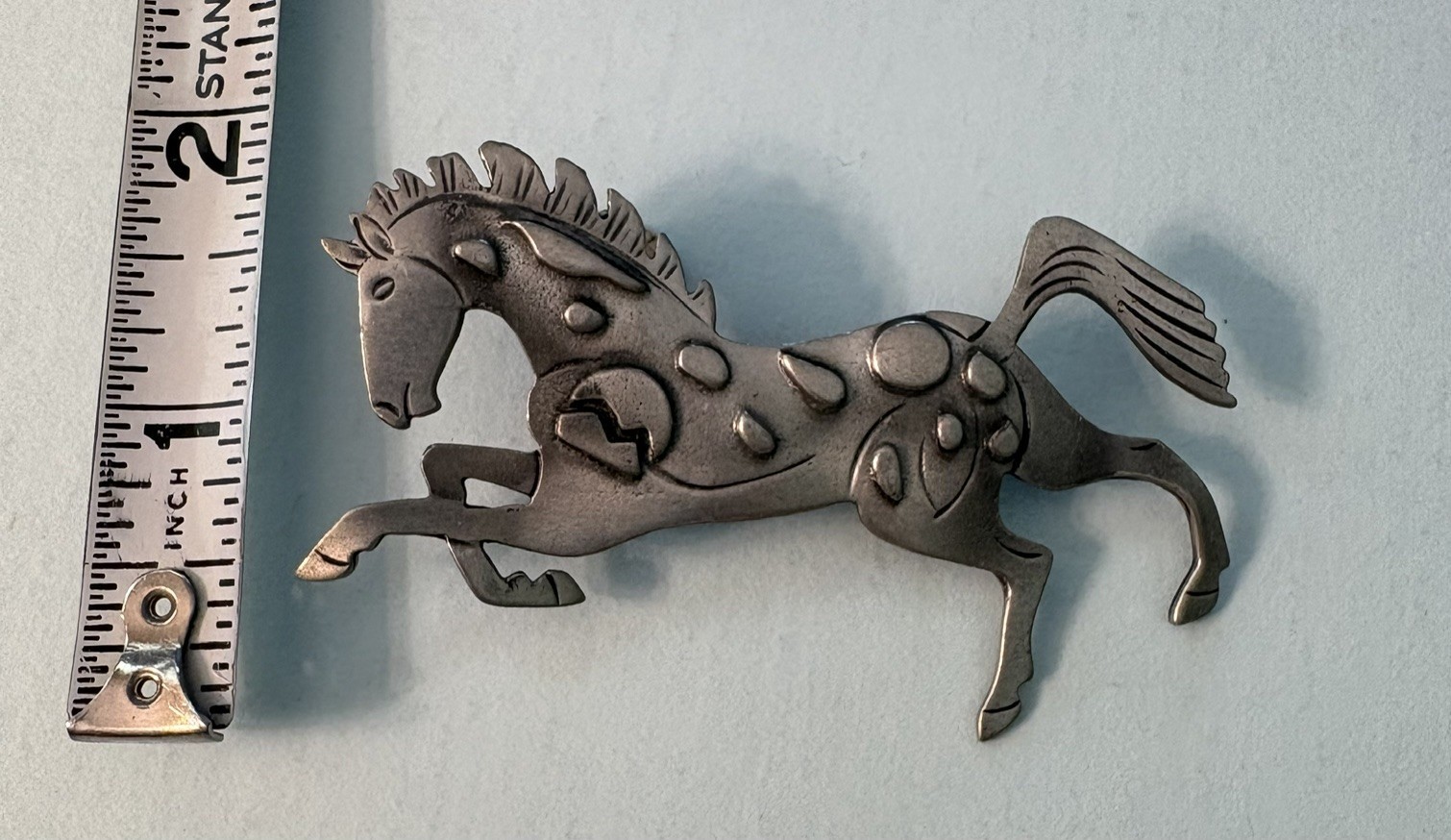 Nice Appaloosa Horse Brooch / Pin. Approximately 3″ x 2″. Possibly Pewter.
