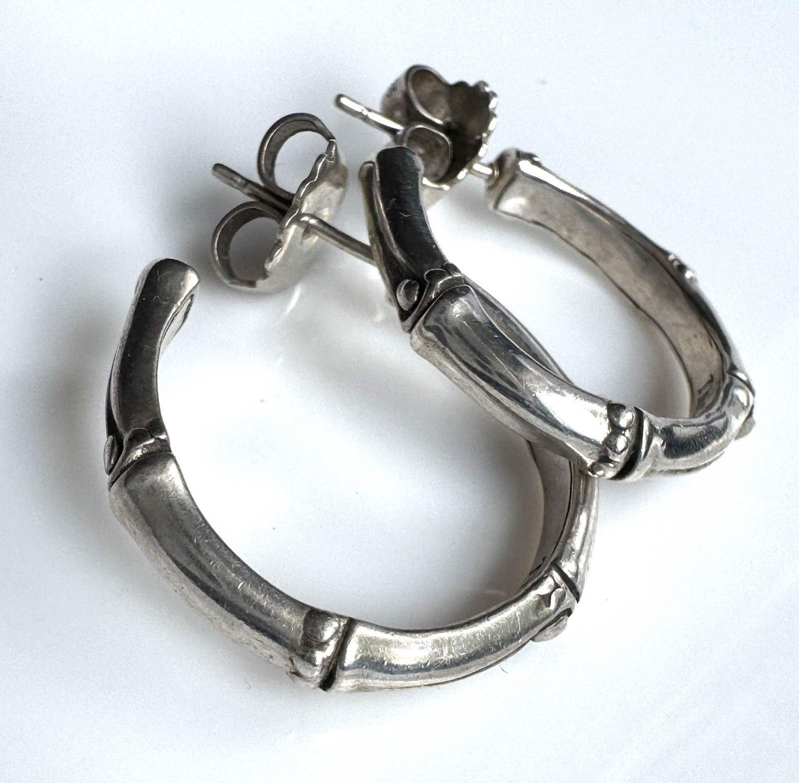 Vintage John Hardy Bamboo Hoop Earrings 925 Sterling Silver 1” JH