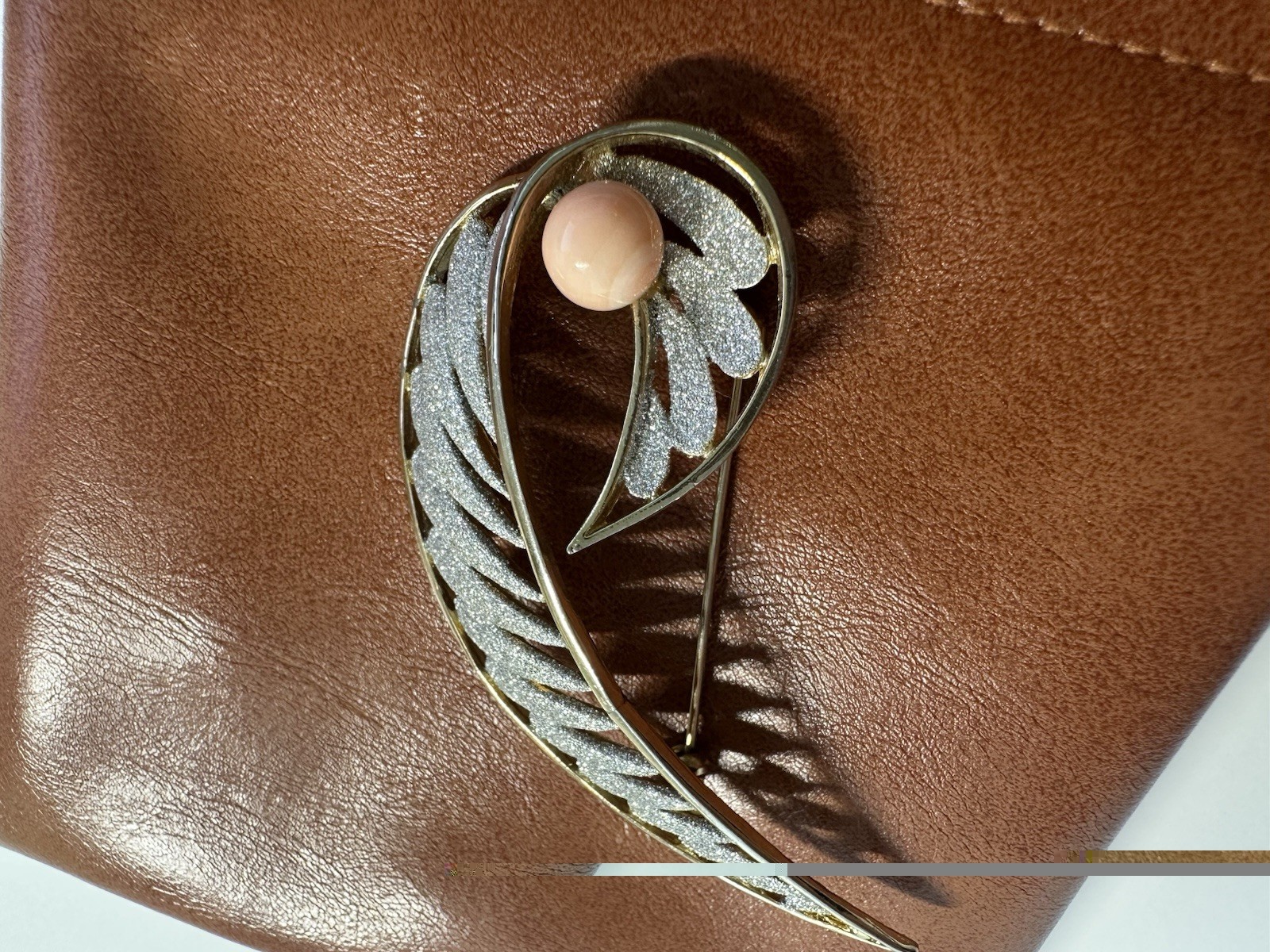 Vintage Japanese Momo Coral Leaf Brooch Pin