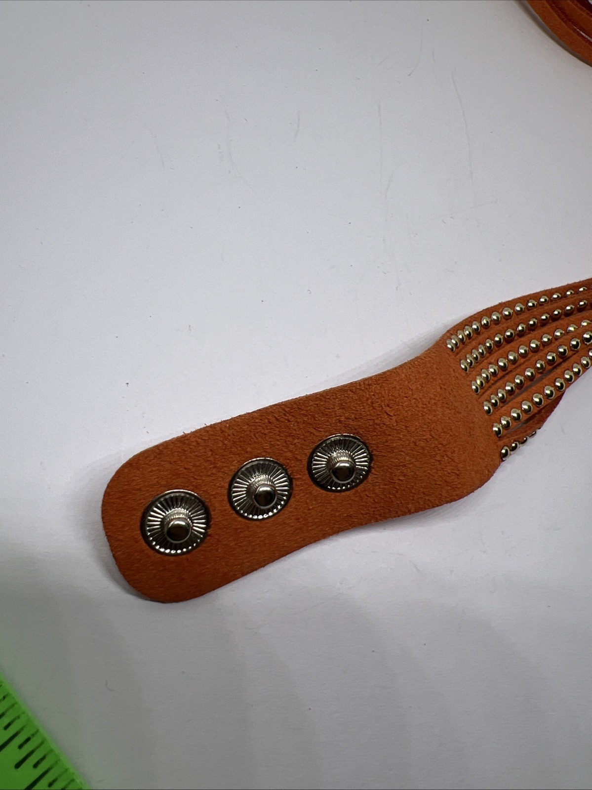 Vintage Boho Orange Suede Studded Wrap Choker 14”-15” Necklace Multi Strand