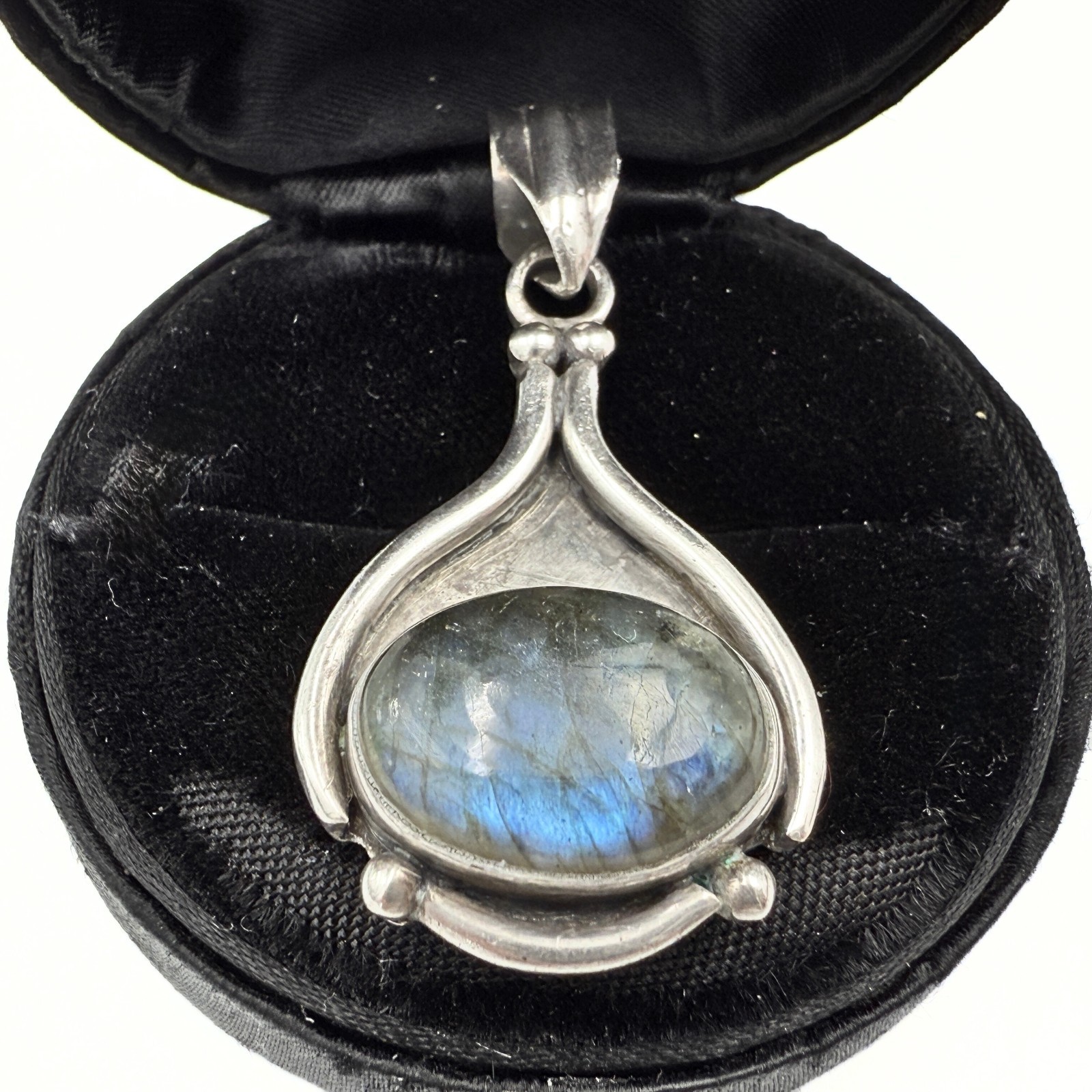 Amazing Marked Sterling Silver Shadow Box Labradorite Pendant