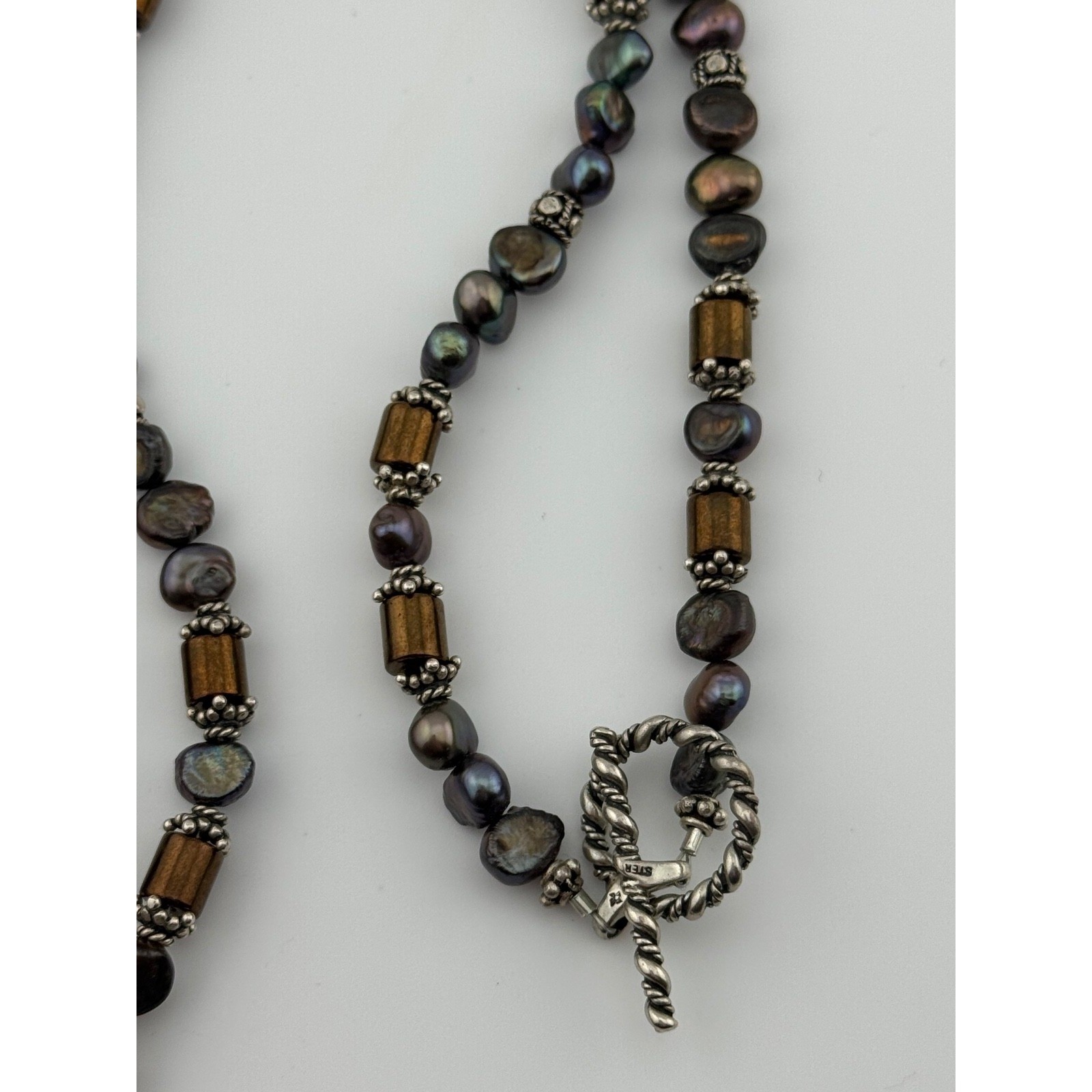 Vintage 1999 Robert Bob Burkett Signed Dragonfly Pendant Beaded Pearl Necklace