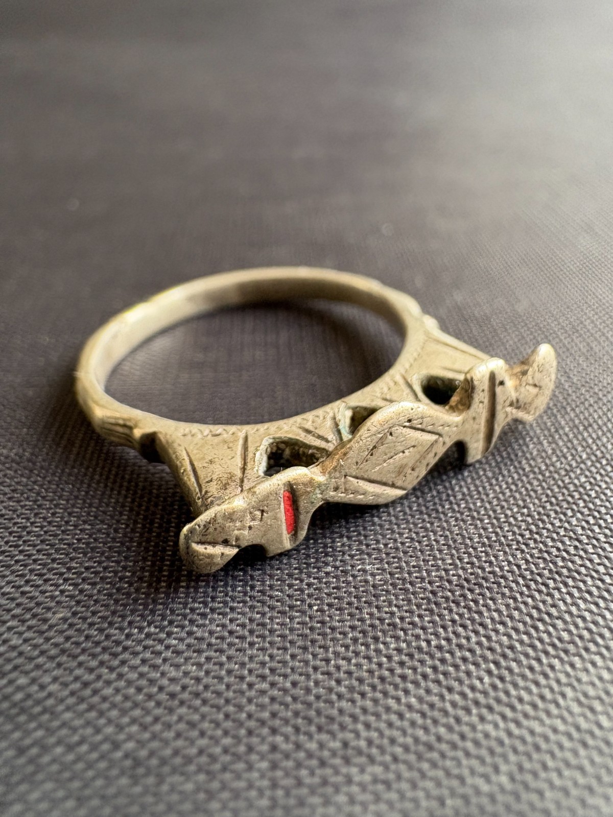 Vintage Silver Tuareg Ring Hand Engraved Design Tribal Ring Flat Top Size 7.5 US