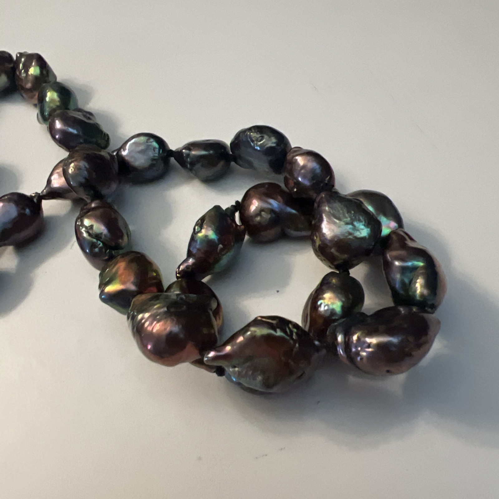 Multicolor Black Peacock Pearl Necklace Baroque 19 inch Potato Hand Knotted OOAK
