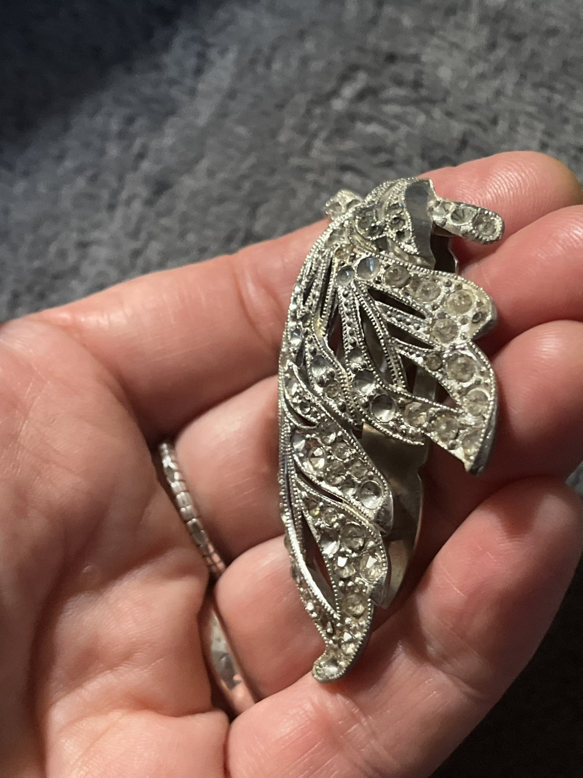 Vintage Filigree Hinged Brooch Scarf Signed NE New England Glass Works Crystal