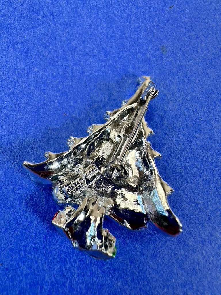 Gerrys Christmas Tree Brooch Blue Rhinestone Star Enamel Silver Vintage Gift