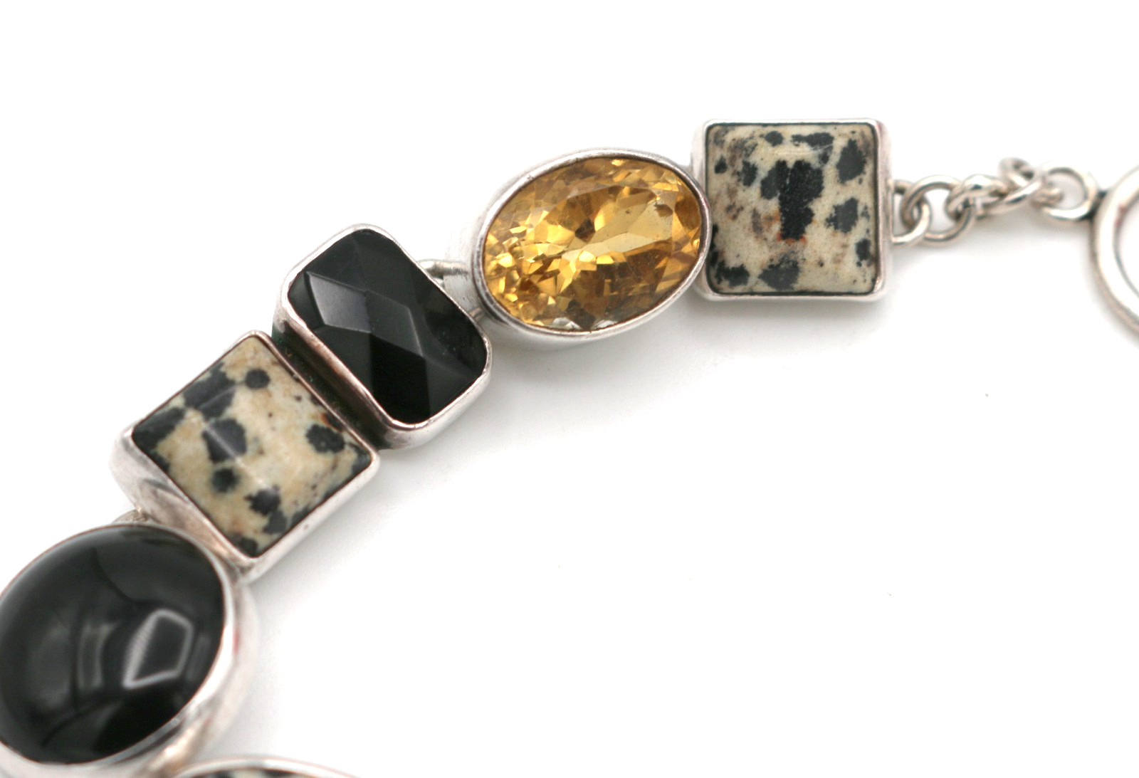 AKR Amy Kahn Russell 925 Sterling Silver Dalmatian Jasper Citrine, Onyx Bracelet