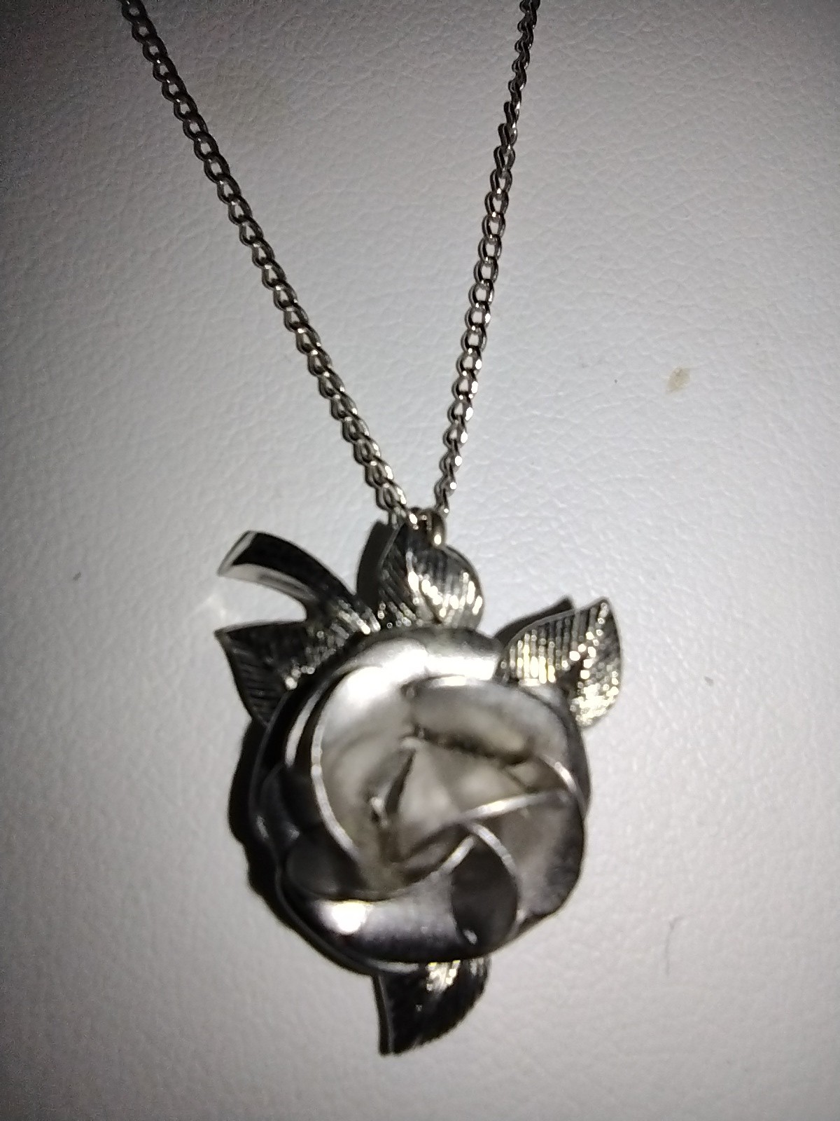 Vintage AC Sterling Silver 925 Rose Pendant Necklace Snake Chain 3D Flower 16″