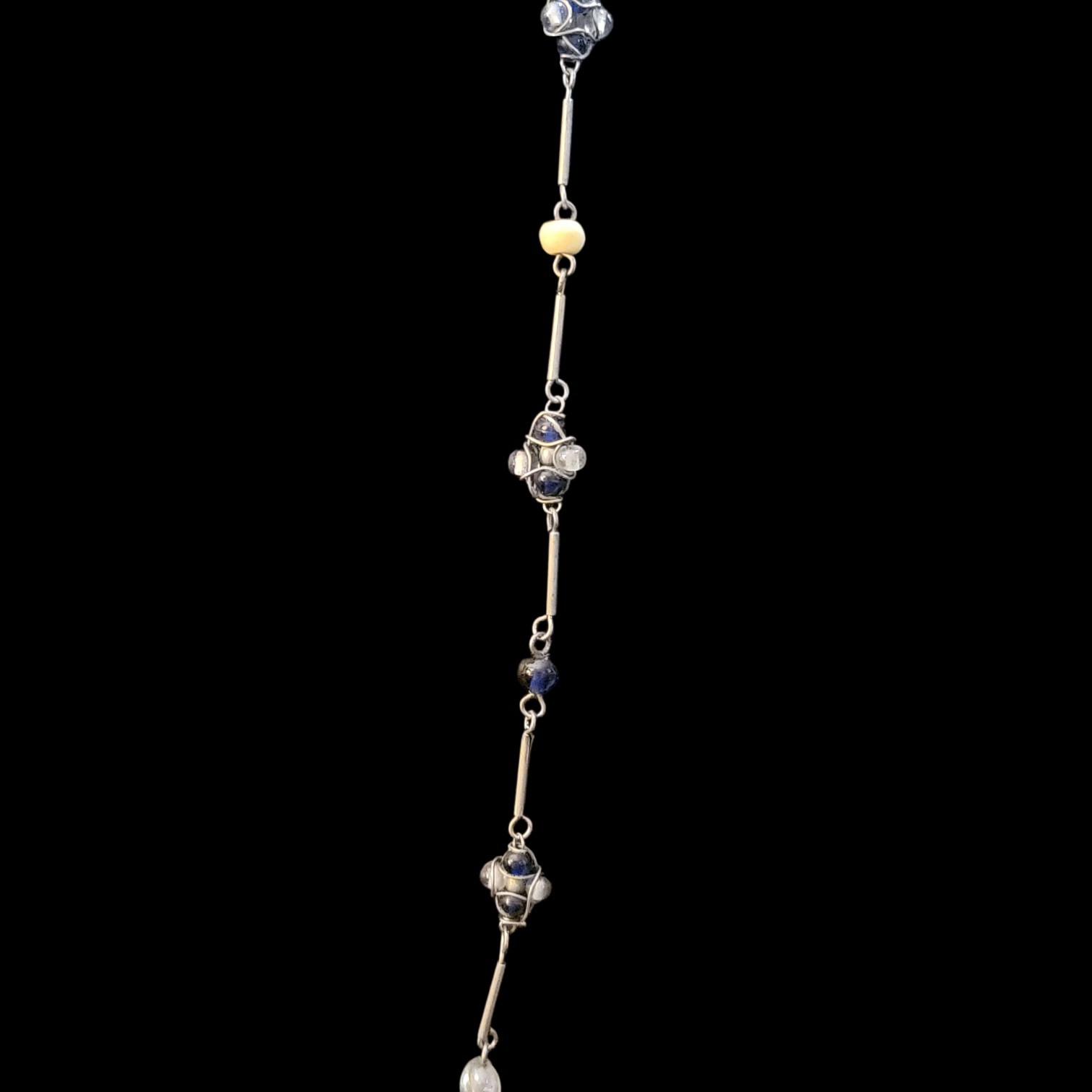 1960’s Classic Necklace Multi Beaded Blue Cluster Wire Wrapped Art Glass Hippy