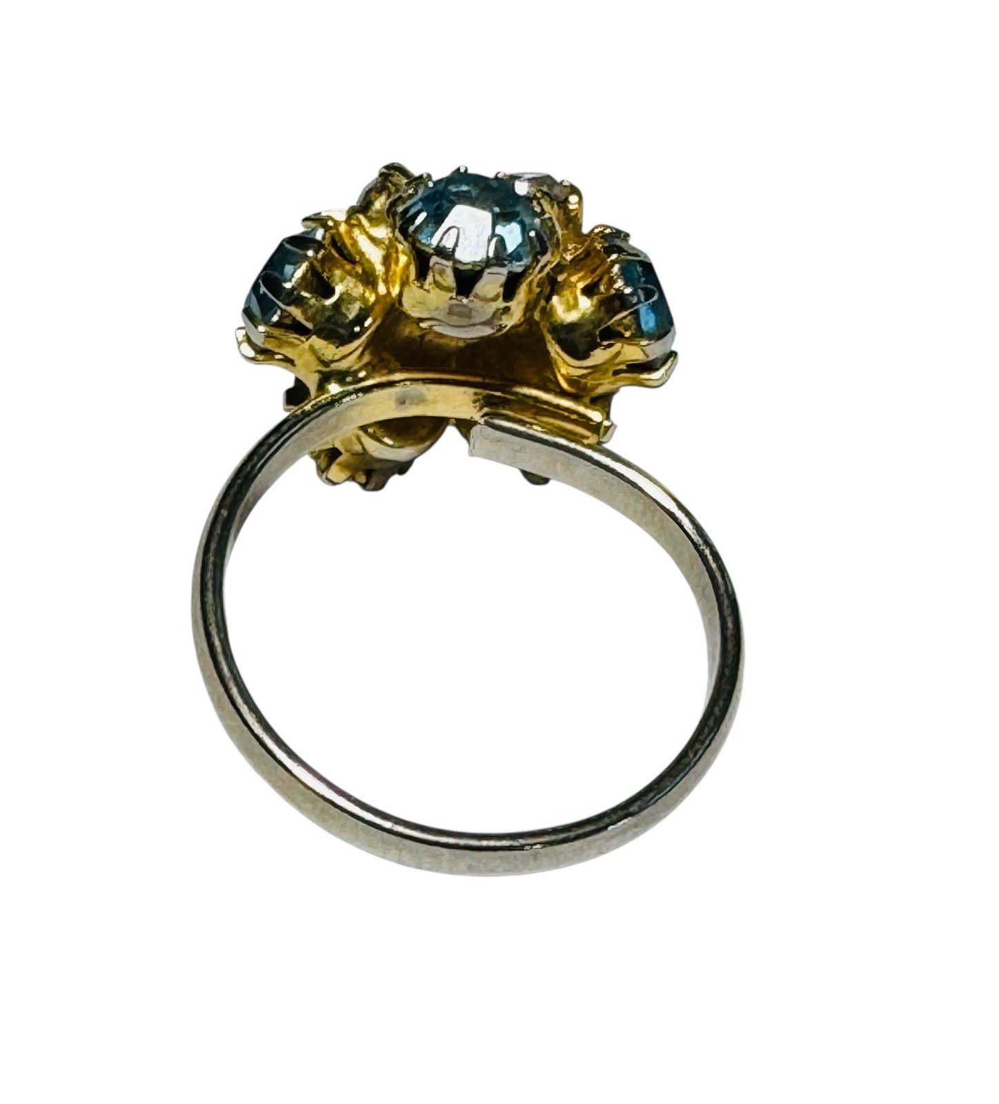 Vintage Light Blue Rhinestone Prong Set Sz 8 & Adjustable Cluster Ring