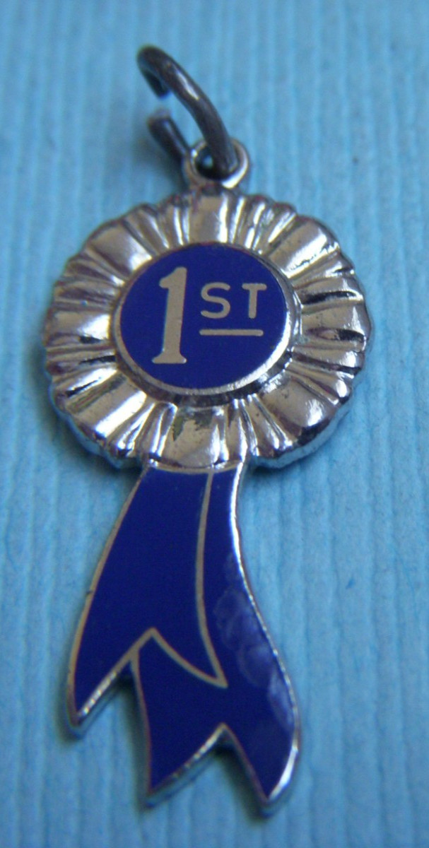 Vintage enamel 1st place blue ribbon sterling charm