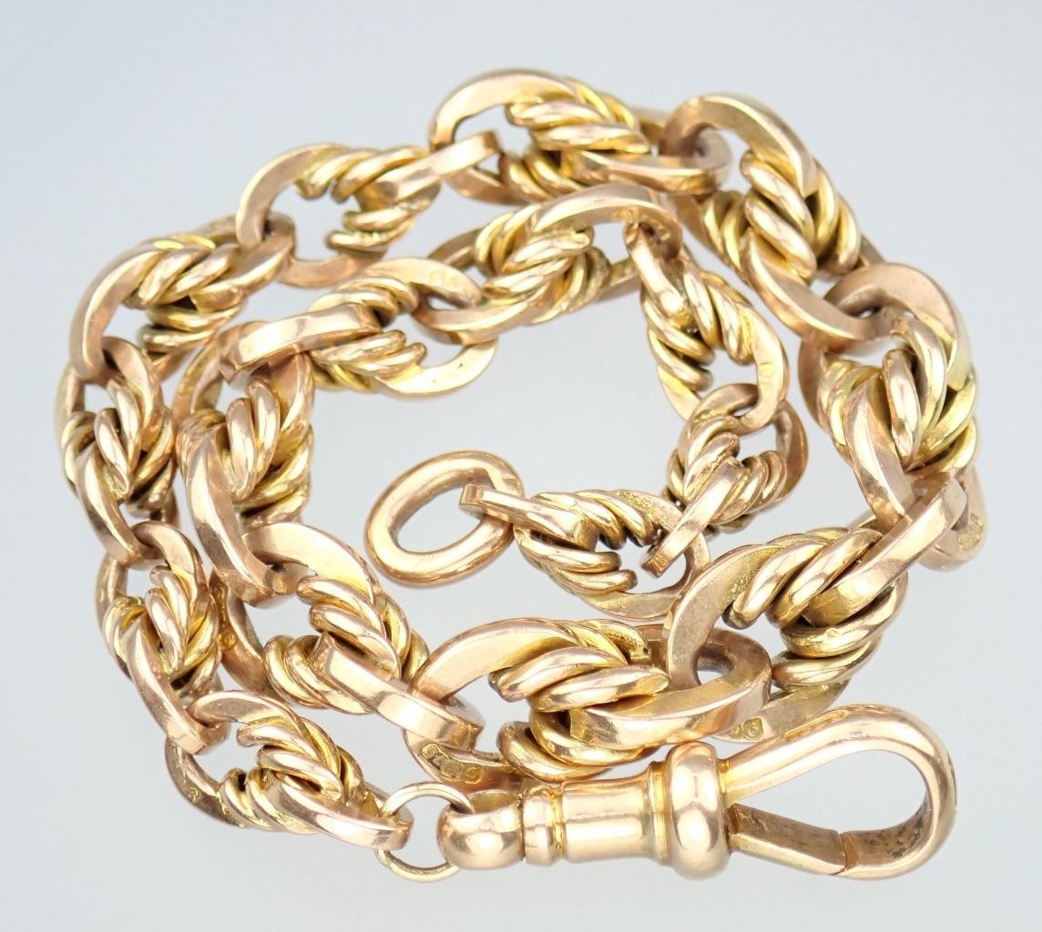 Pretty Antique Art Deco Solid 9K Rose Gold Belcher Chain Bracelet Dog Clip 21.6g