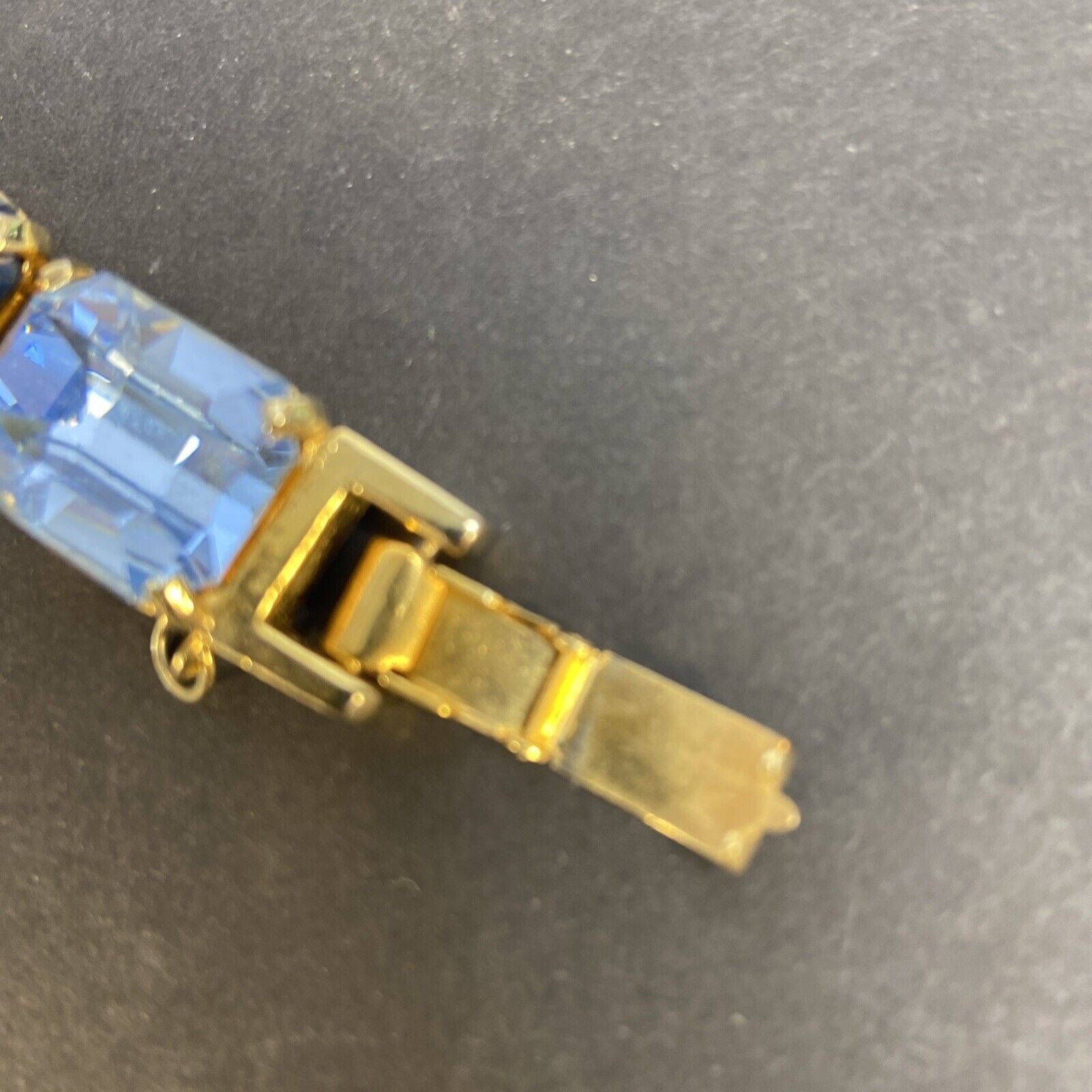 Robert Zentall Bracelet Large Blue Stone GoldTone Fold Over Clasp Safety 1950s