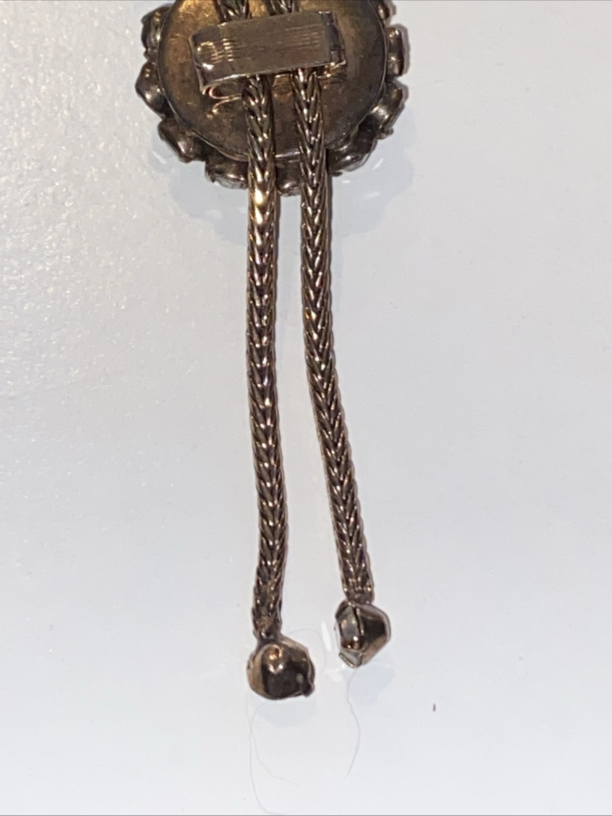 ANTIQUE VINTAGE SAPPHIRE CLEAR PASTE STONES BOLO FIX TAIL CHAIN NECKLACE 19 3/4”
