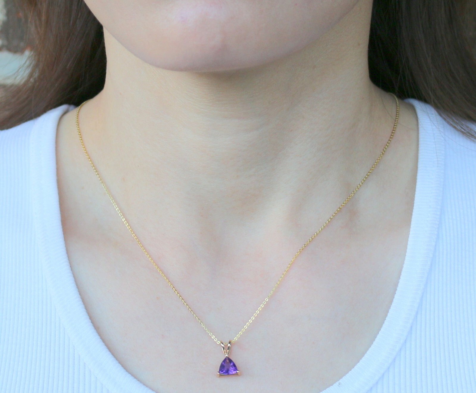 Clyde Duneier CID 14k Yellow Gold Trillion Cut Purple Amethyst Pendant Necklace