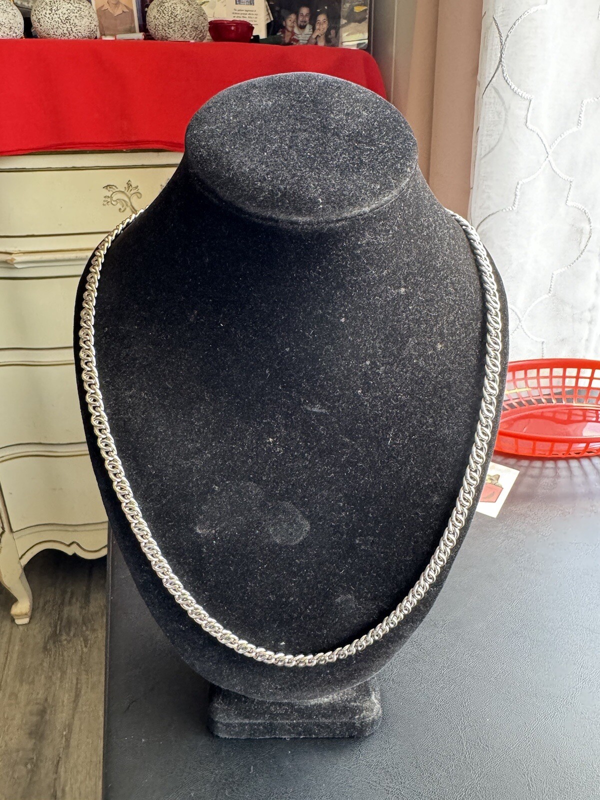 Vintage Signed MONET Silver TONE Spiga/wheat Chain Link Long Necklace