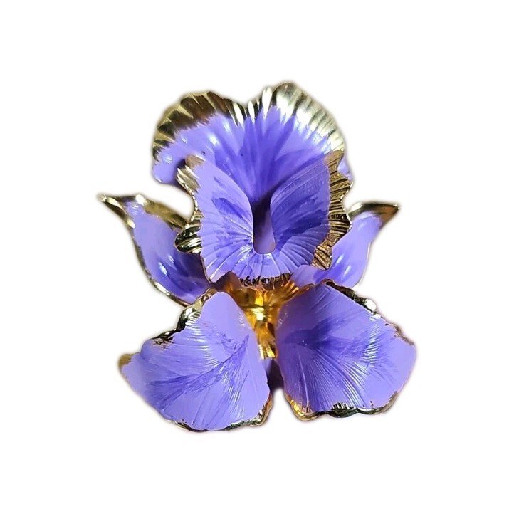 Flower Orchid Purple Enamel Vintage Gold Brooch 1.85″
