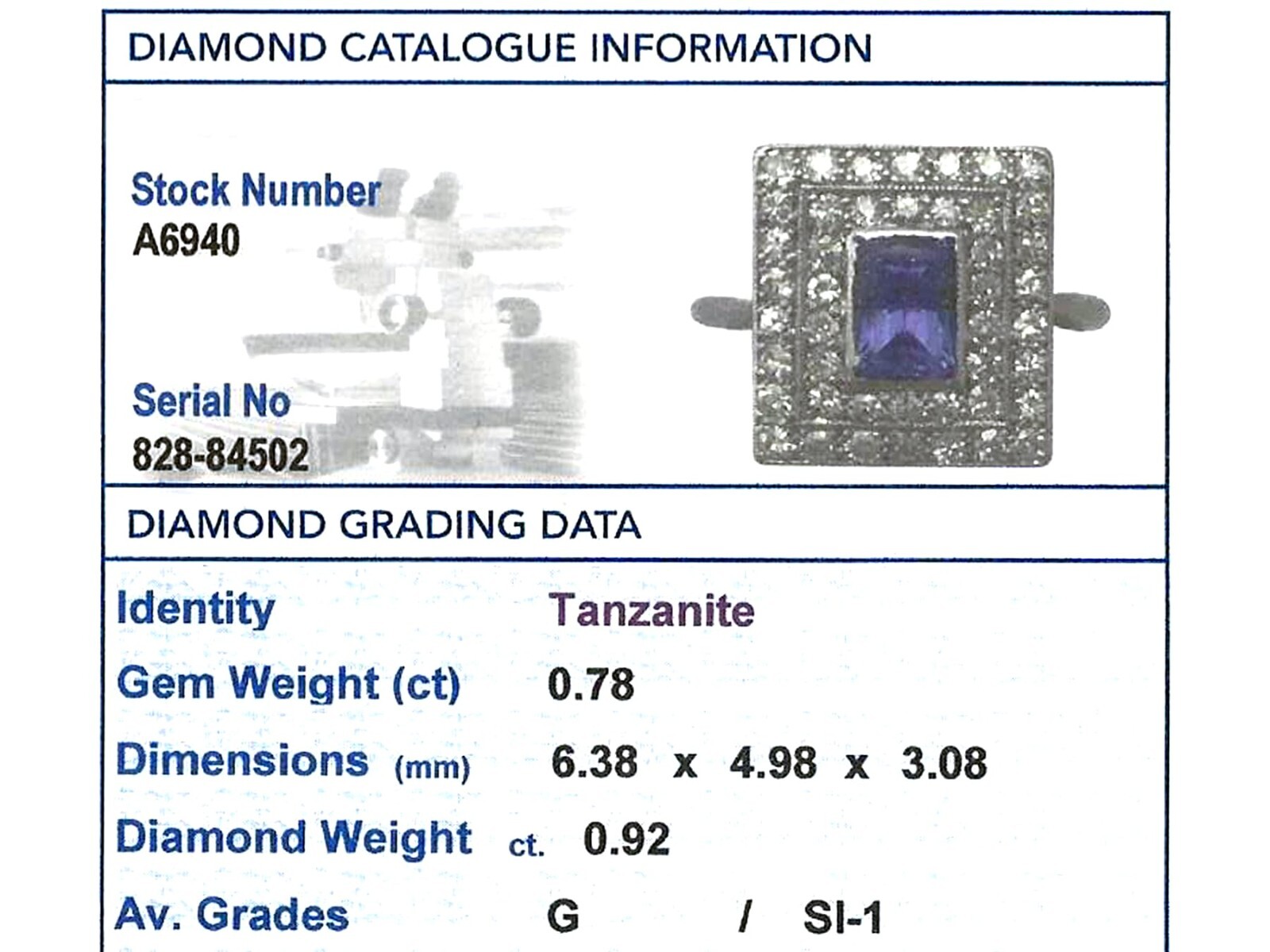Vintage 0.78Ct Tanzanite and 0.92Ct Diamond 18K White Gold Dress Ring