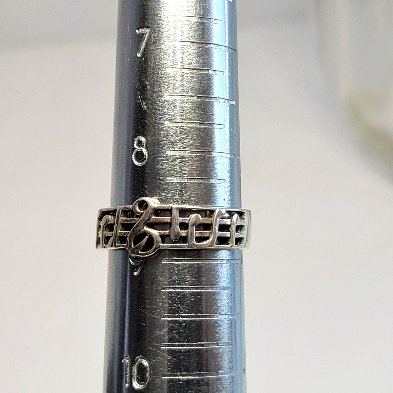 Vintage 925 Silver Music Staff Treble Clef Notes Ring Size 8.75 Musician Unisex