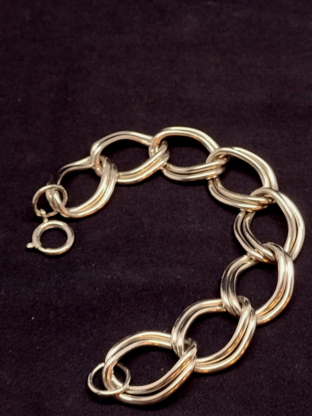 Silver Tone Bracelet Double Layer 7.5 in Rolo Cable Chain Link Charm Chunky