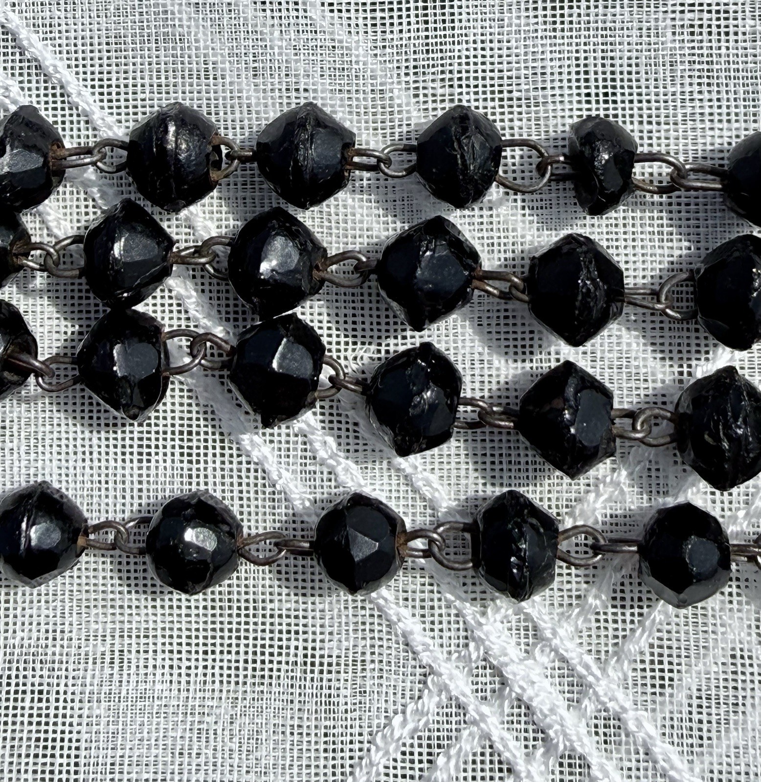 Black Victorian Vauxhall Glass Guard Chain Necklace 1cm x 8mm Beads 50” Long