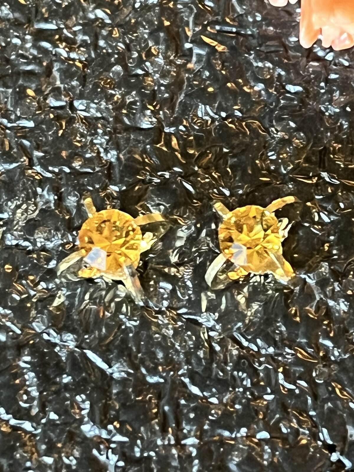 Pierced Earrings. Unknown Metal And Or Stones. Gold Tone & Beautiful Stone