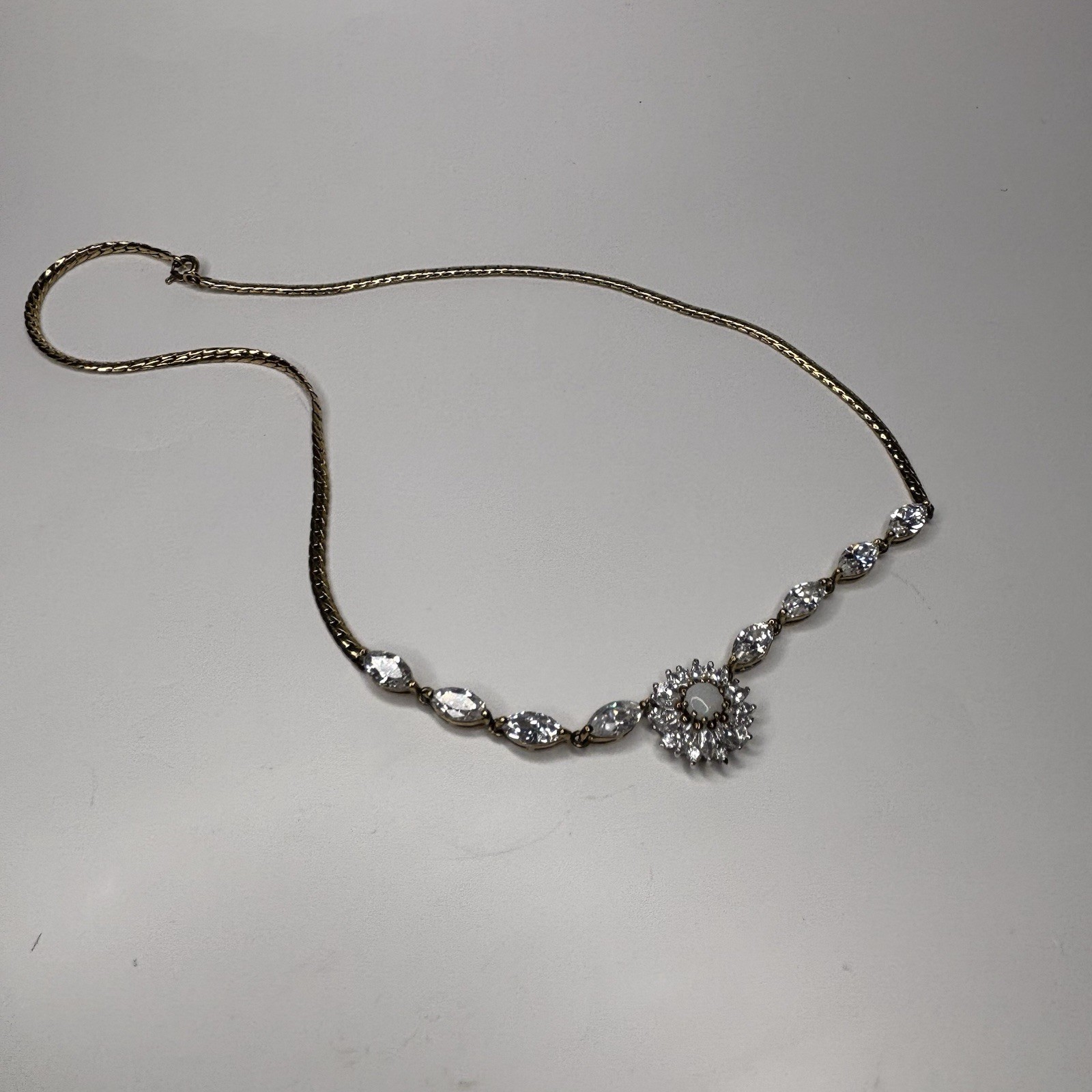 Vintage Vermeil Sterling Hc White Tourmaline Festoon Necklace Art Glass Opal