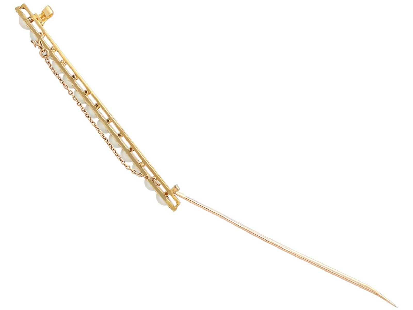 Natural Pearl and 0.78ct Diamond, 18ct Yellow Gold Bar Brooch – Antique