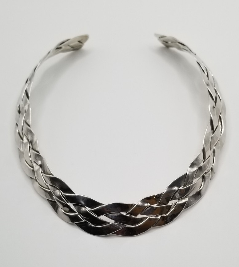 Vintage Sterling Silver Braided Collar Choker Necklace 17.5mm Wide
