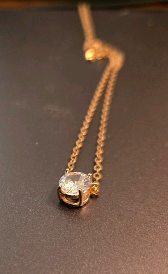 Vintage Goldtone CZ Solitaire Necklace