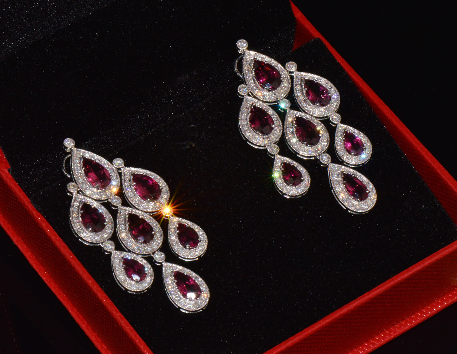 Certified Natural 23.53Cts Diamond Tourmaline 18K Solid Gold Chandelier Earrings