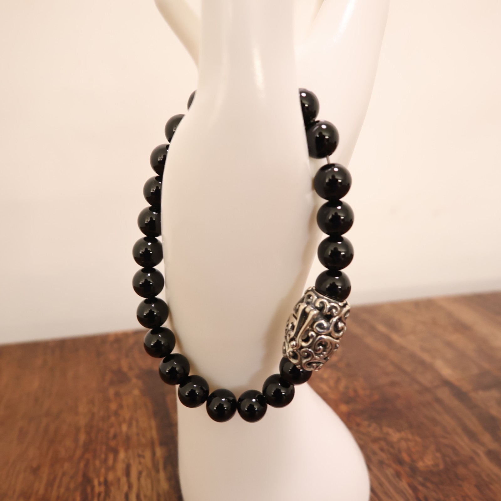 Carolyn Pollack bracelet Relios black onyx beads silver magnetic clasp 6.75in