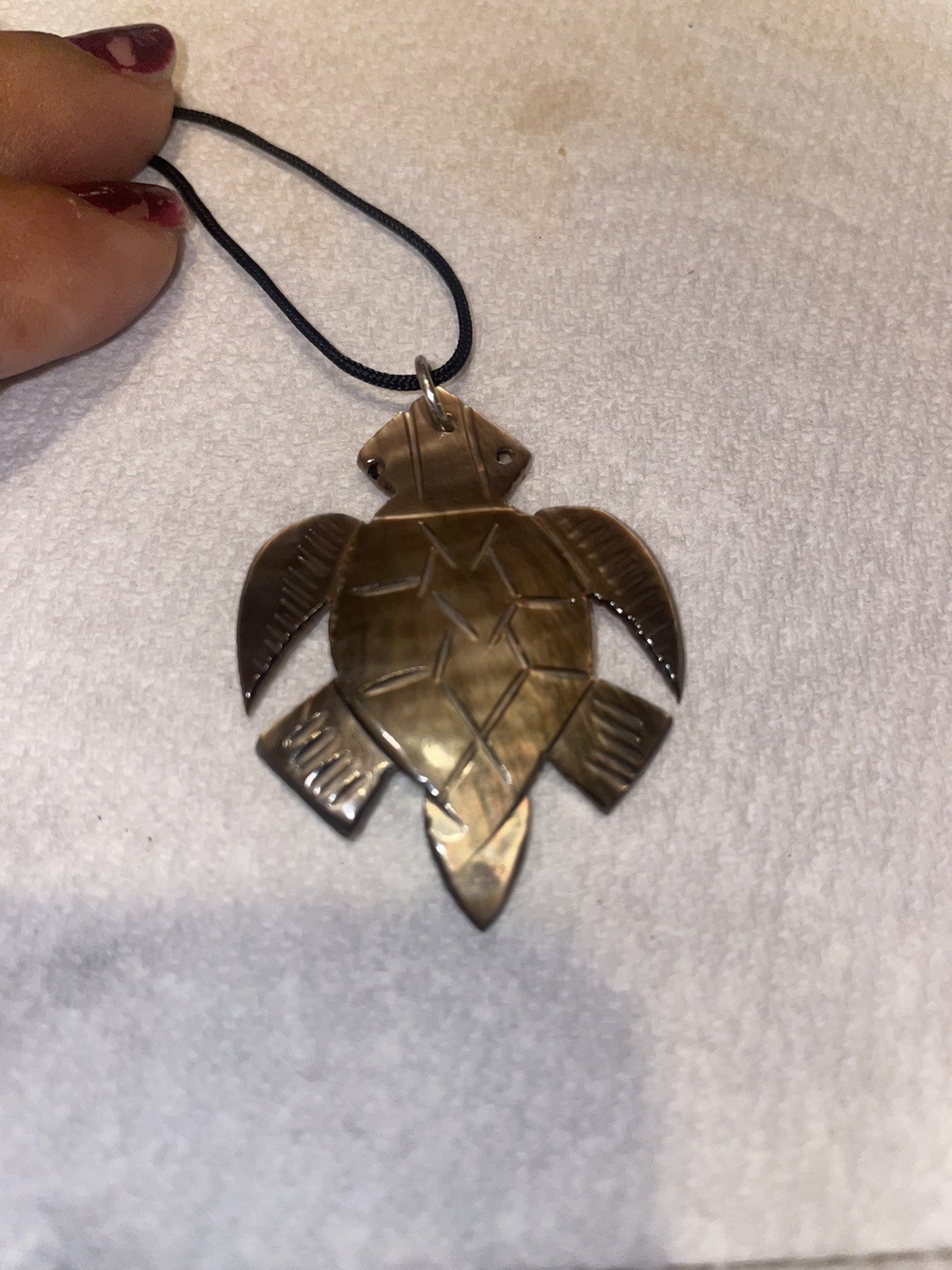 Carved Mother of Pearl Abalone Doublet Sea Turtle Necklace Pendant