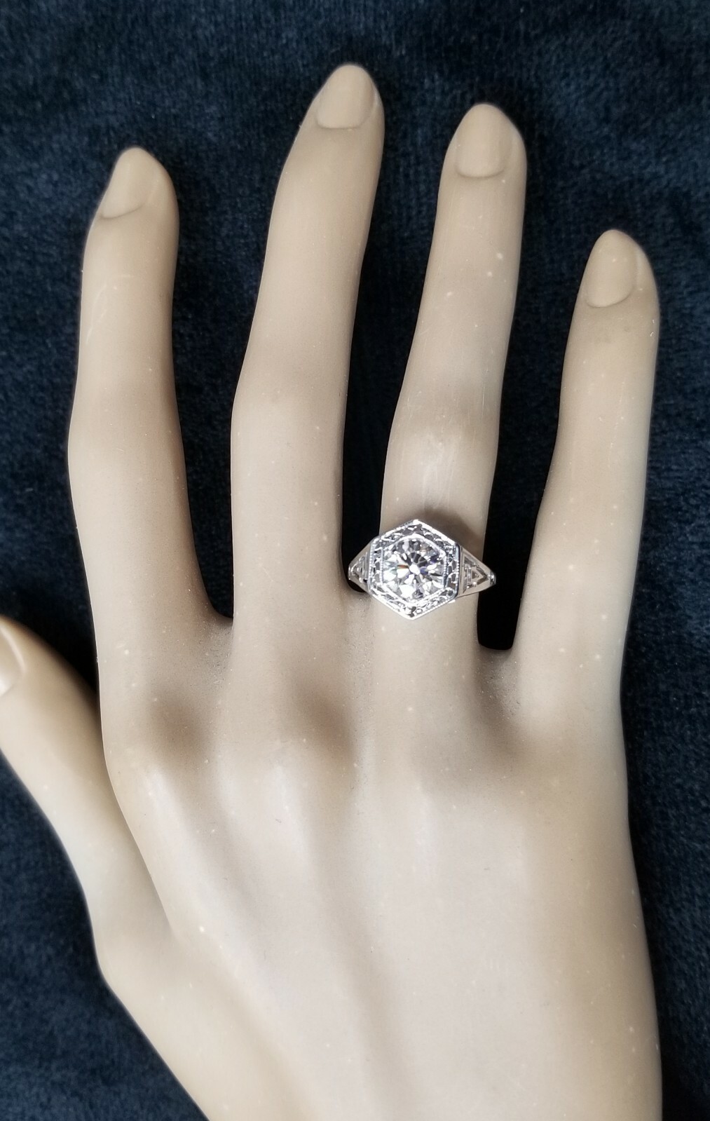 1.26ct 14k White Gold Filigree Engagement Ring Natural Champagne Round Diamond