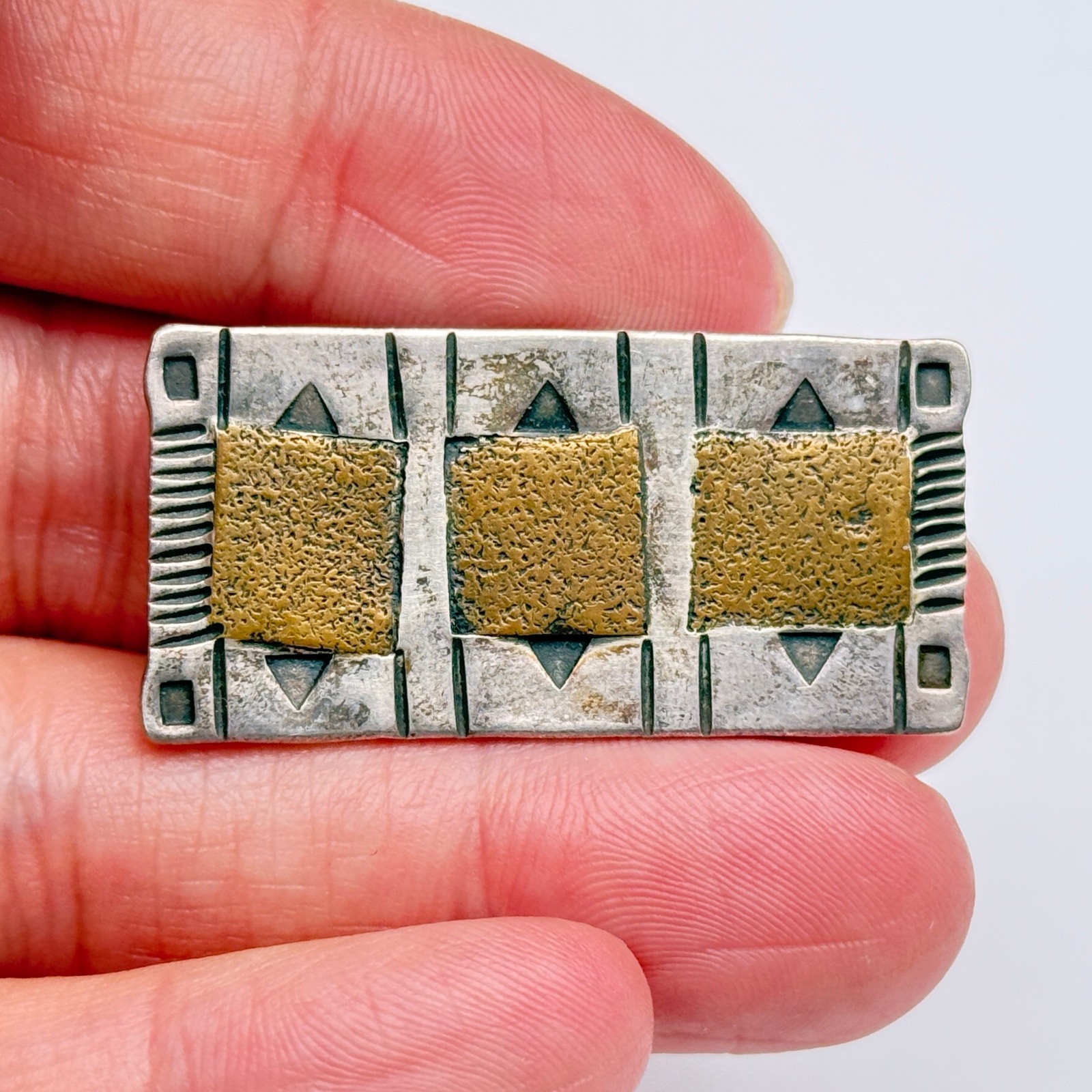 Vintage Modernist A K Edgar Mixed Metal Sterling Silver Pin Brooch
