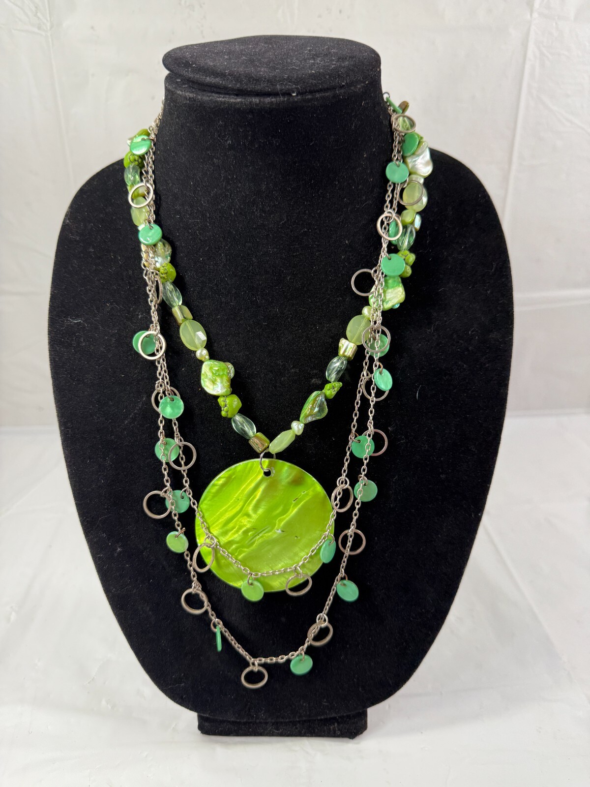 Abalone Shell Necklace Bracelet Earrings Set Pierced Vintage Blue Green 5 Pieces