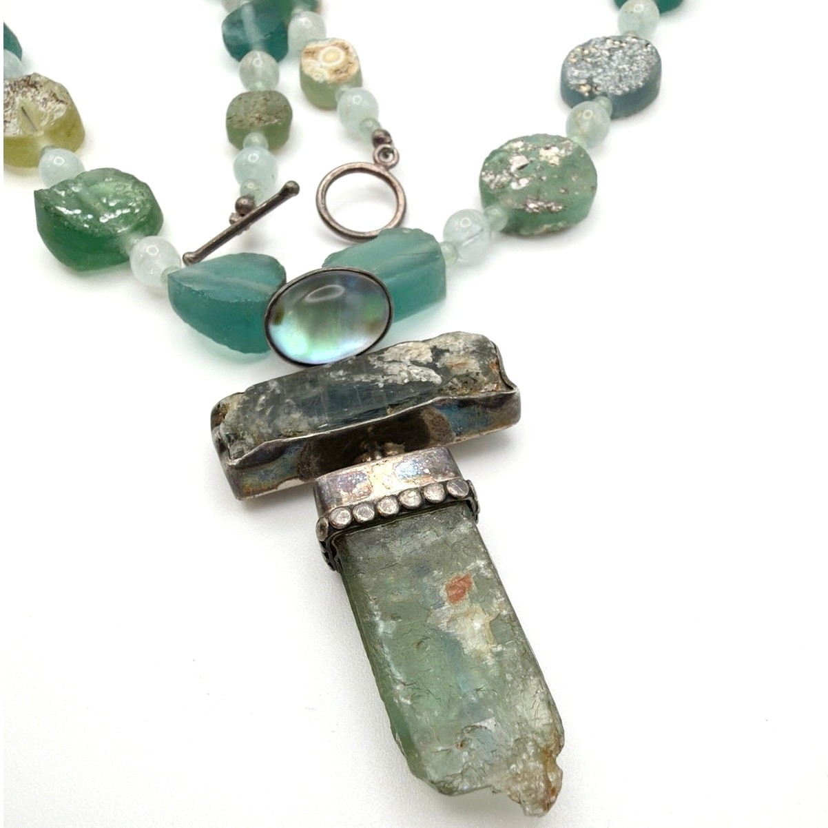 Amy Kahn Russell 925 Sterling Silver and Ancient Roman Glass Necklace 23”