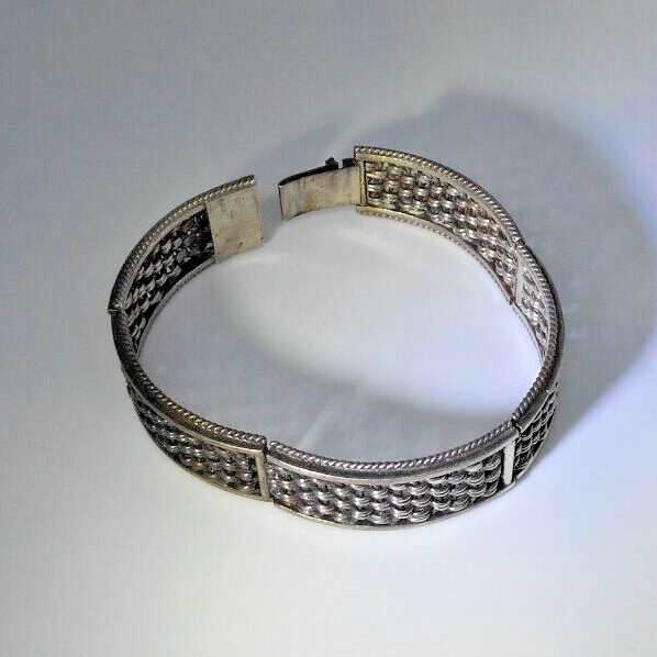 Antique Panel Bracelet Sterling Silver Turkish Ottoman 17mm 7in 39g Hallmarked
