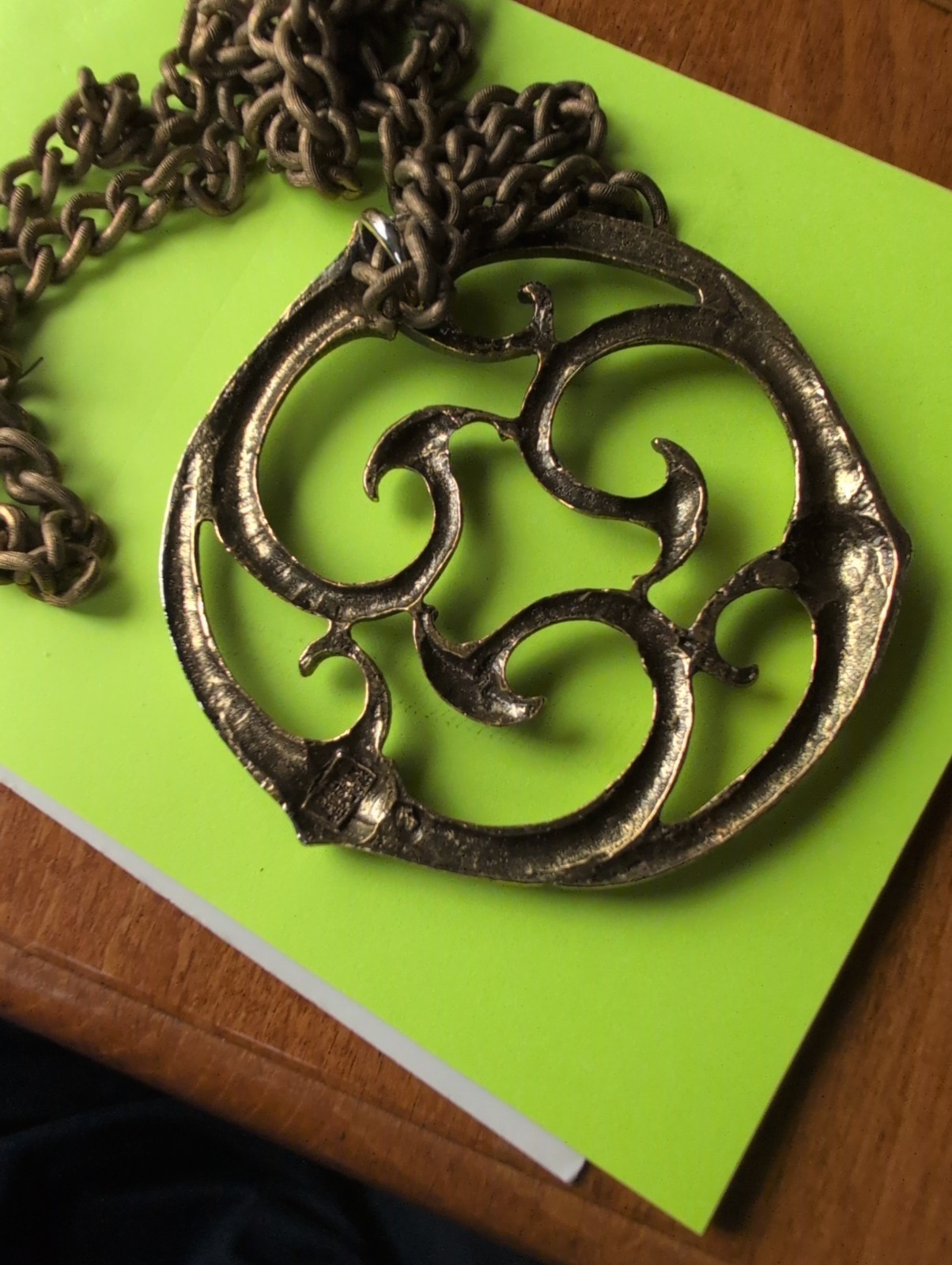 Alva Museum Replicas Brass Celtic Triskele Necklace Vintage Signed 24″