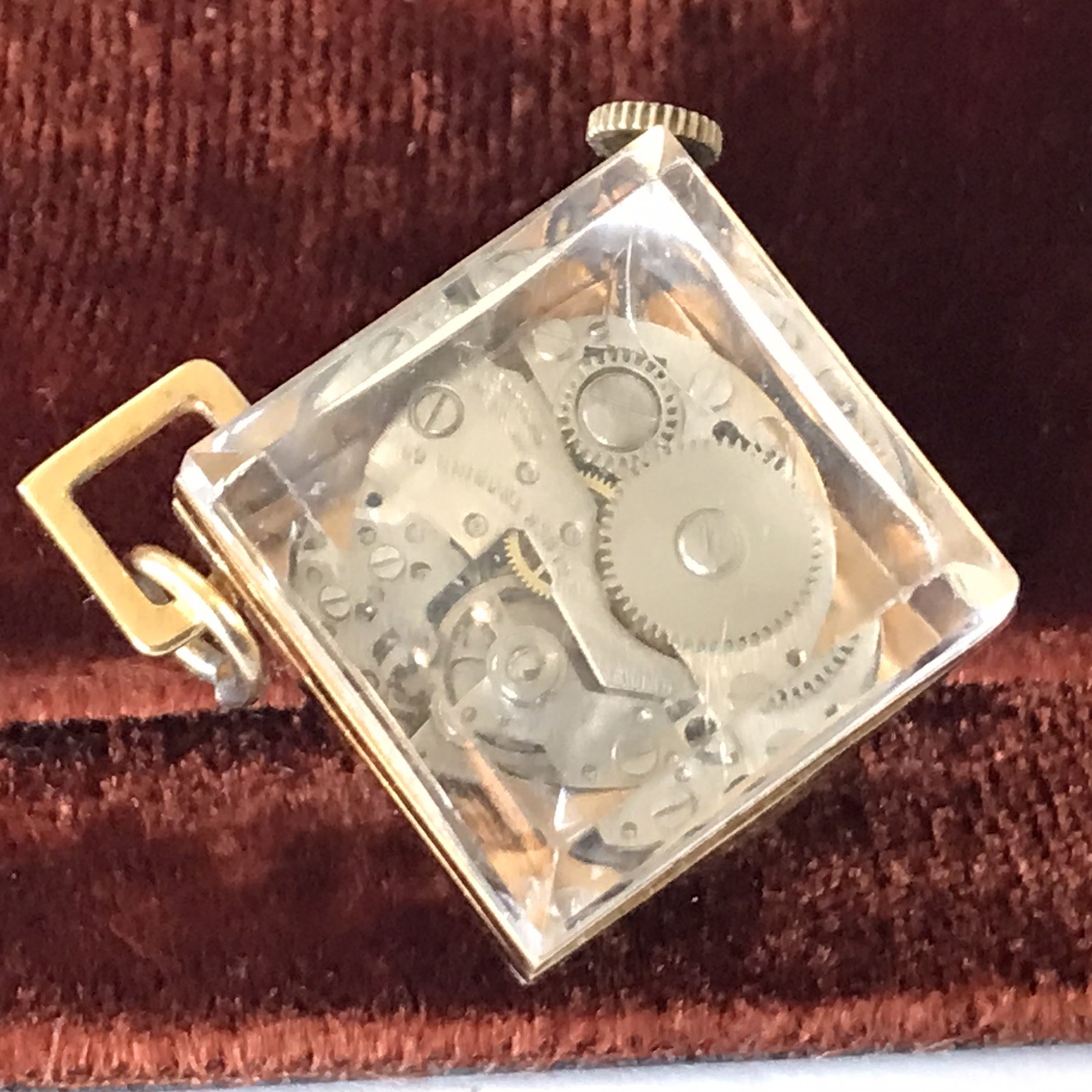 Lucerno Manual 22mm 1 Jewel Crystal Cube Pendant Watch RUNS